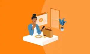 Une femme utilise une application prise de commande gratuit sur son téléphone, attendant son repas.