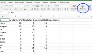 Un modèle tableau de suivi des actions affiche les médailles d'or, d'argent et de bronze pour différents pays.