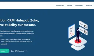 Illustration d'un homme interagissant avec des bulles de dialogue et des documents, symbolisant l'intégration d'un logiciel CRM open source pour optimiser les processus.