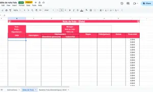 Modèle de note de frais vierge dans un tableur, prêt à enregistrer vos dépenses de déplacement, repas et hébergement.