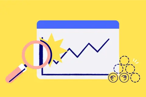 Loupe examinant un graphique de performance financière en hausse, avec des symboles d'euros.