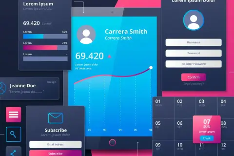 Interface utilisateur avec une architecture 3 tiers : graphiques, notifications et calendrier.