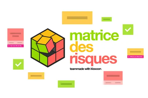 Un cube Rubik's déstructuré symbolise les matrices des risques. Des éléments visuels suggèrent l'analyse et la prise de décision.