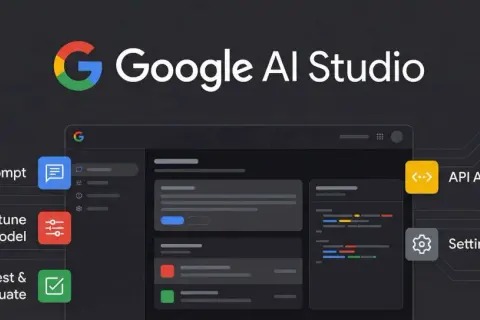 Interface de Google AI Studio pour créer, affiner et tester des modèles. Accès API et paramètres disponibles.