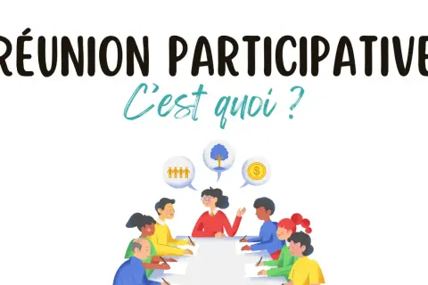 Illustration de diverses personnes autour d'une table, discutant des techniques d'animation de réunion participative.