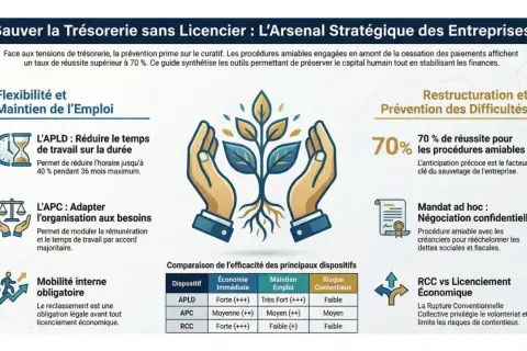 Stratégies pour éviter le problème de trésorerie : flexibilité, restructuration, et procédures amiables pour sauver l'entreprise.