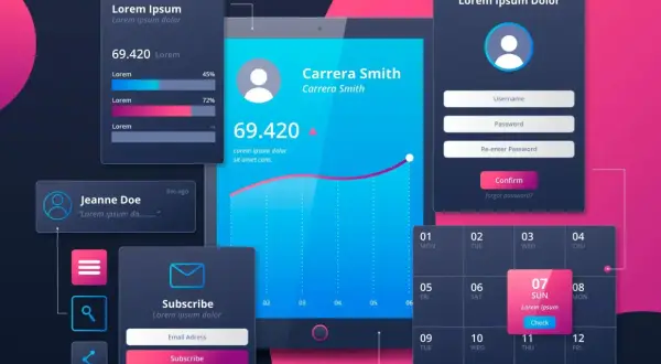 Interface utilisateur avec une architecture 3 tiers : graphiques, notifications et calendrier.