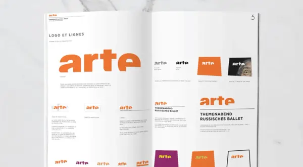 Exemple de cahier des charges fonctionnel : présentation du logo Arte, ses déclinaisons et règles d'utilisation.