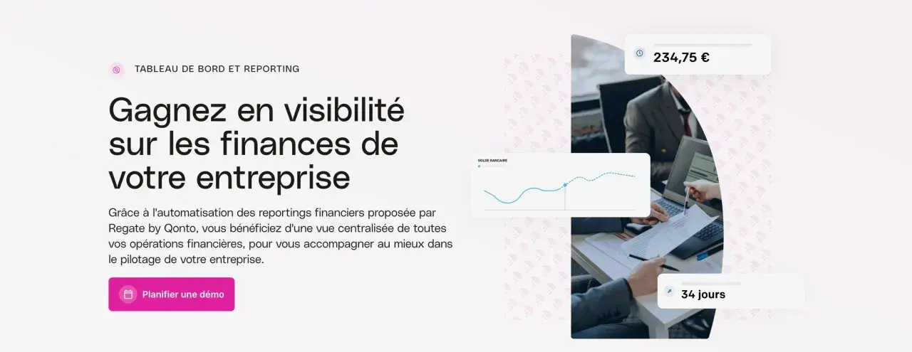Regate by Qonto offre une visibilité sur les finances de votre entreprise avec des tableaux de bord et des graphiques.