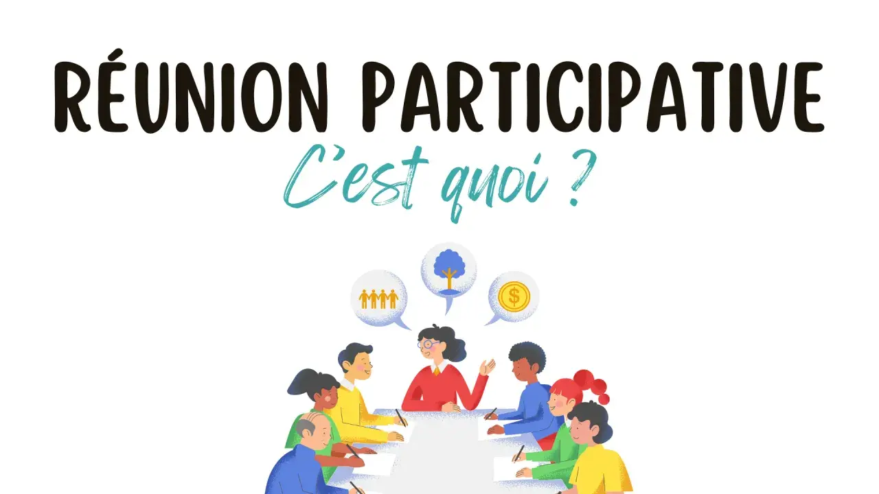 Illustration de diverses personnes autour d'une table, discutant des techniques d'animation de réunion participative.