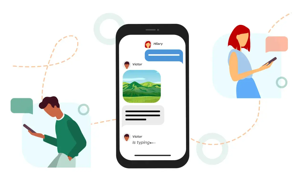 Une conversation par SMS sur un smartphone, montrant des bulles de dialogue et une image. C'est quoi RCS ? La messagerie enrichie pour des &eacute;changes modernes.