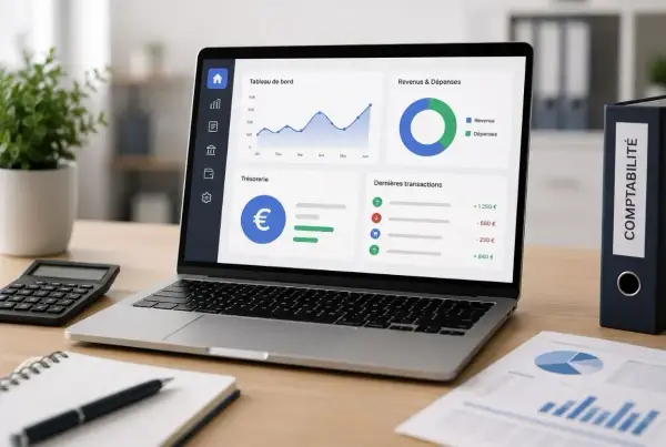 Tableau de bord d'un logiciel comptable affichant graphiques et transactions. Idéal pour gérer les finances, ce type de solution fait partie des logiciels comptables les plus utilisés.