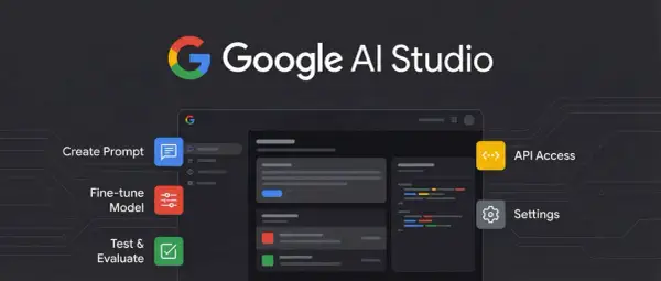 Interface de Google AI Studio pour créer, affiner et tester des modèles. Accès API et paramètres disponibles.